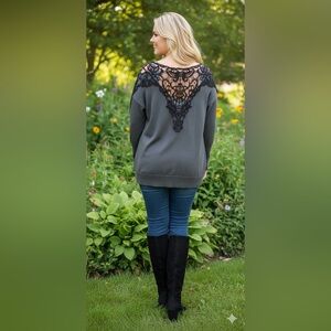 Addition Elle M Studio Crocheted Vneck Grey Lightweight Sweater Size 2X